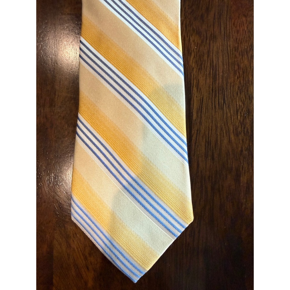 Arrow USA 1851 Mens Yellow Gold Blue Striped 100% Silk Necktie Classic Tie